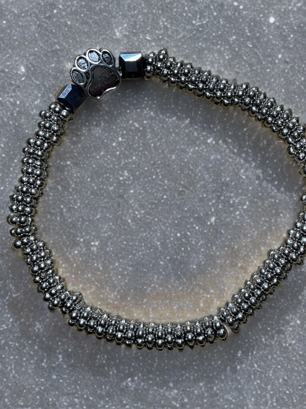 3 piece - Husky Mom Silver Paw Bead Bracelet Set